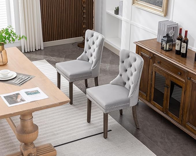 KCC Velvet Dining Chairs Set of 2, Upholstered High-end Tufted Dining Room Ch...
