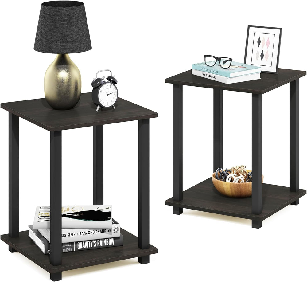 Furinno SIMPLISTIC Side Table Set of 2, 2-Tier Square Modern End Table, Night...