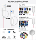 Temdan for Travel Vacation Essentials,3 in 2 USB C Cable for Apple Watch Charger/iPhone 17 Charger/Lightning,Multi Charging Cable Cord,Camping Essentials,Designed for iWatch &iPhone 16-12-5FT Pink