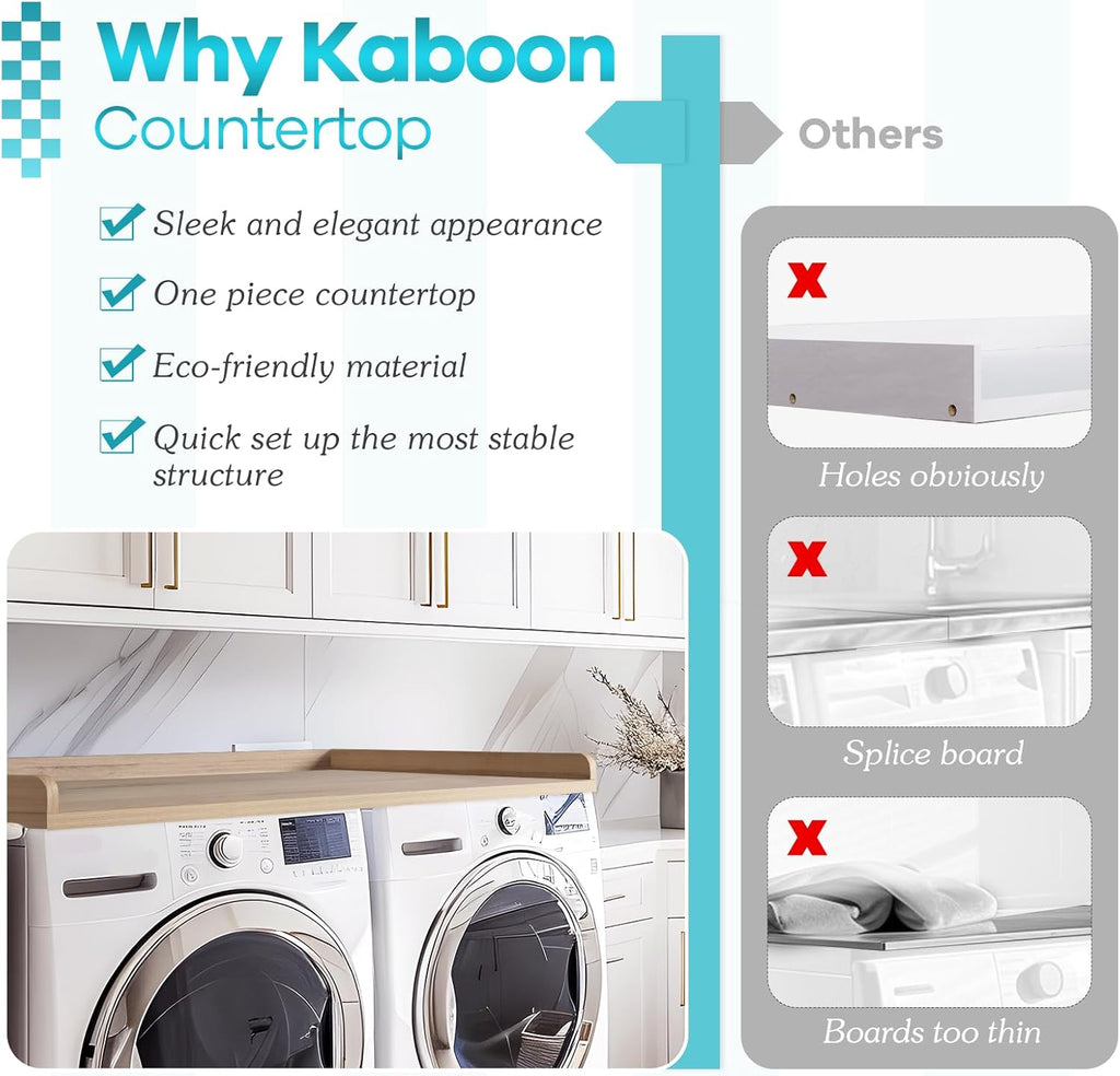 Kaboon Washer Dryer Countertop, Melamine Countertop with Edge Rails - 27.5" Depth x 54" Width Laundry Room Organization, Oak(Grey Tone)