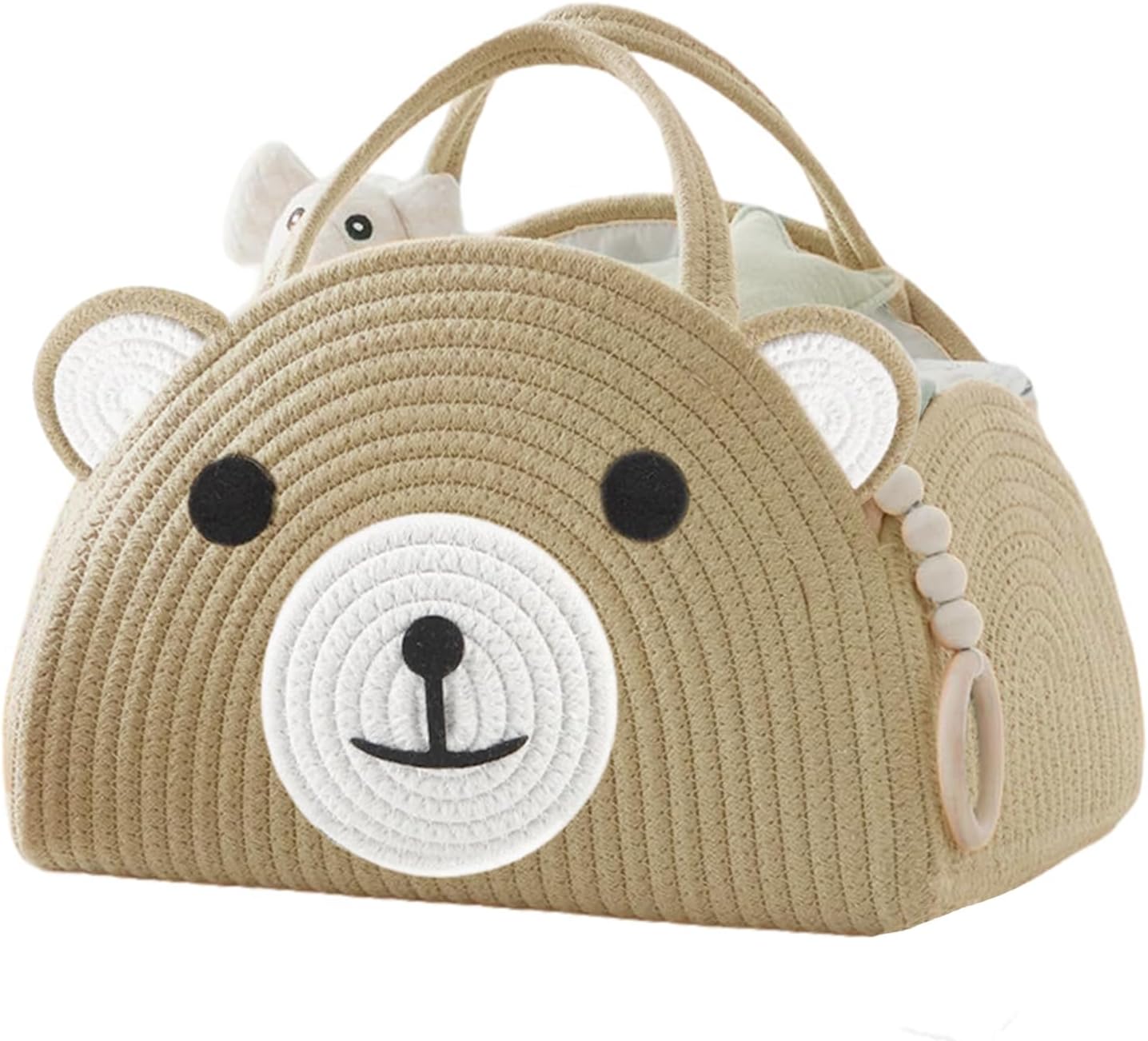 Diaper Caddy Organizer, Cotton Rope Baby Caddy Basket, Nursery Storage Bin | Large Storage Basket, Car Organizer for Diapers and Baby Wipes, Cute Design Gift for Baby Shower, Newborn Essentials