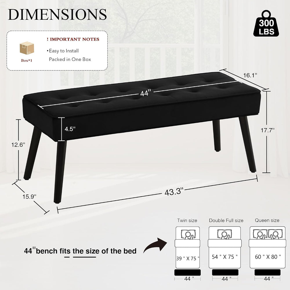 LOULENS 44'' Velvet Entryway Bench, Modern Upholstered Buttons Tufted...