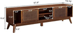 LKTART 68 Inch Mid Century Modern TV Stand with Rattan Doors,MCM Entertainment Center Media Console for 60/65/70/75 inch TVs,Long Boho Television Stand for Living Room,Light Walnut