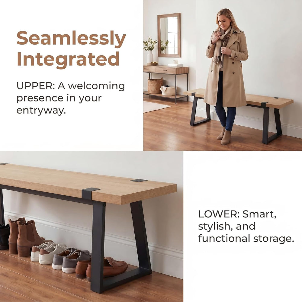 HNY 60" Entryway Bench Wood Dining Bench Bedroom Bench Modern Minimalist...
