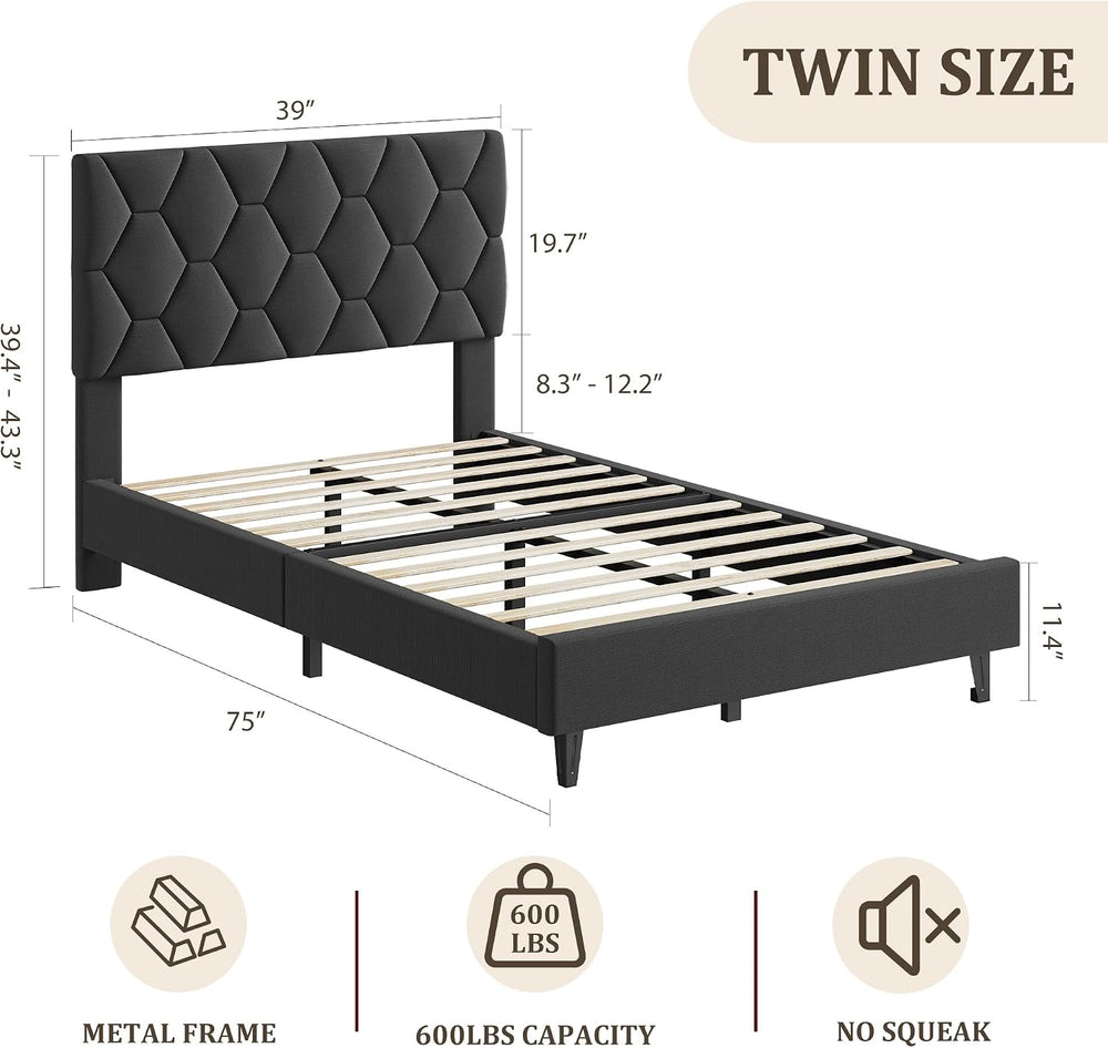 GAOMON Twin XL Platform Bed Frame with Adjustable Upholstered Headboard
