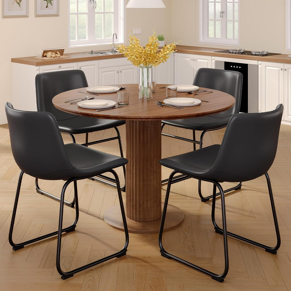 Dining Chairs Set of 4, 18in PU Leather Modern Kitchen Chairs, Black