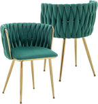 Kiztir Velvet Dining Chairs Set of 2, Upholstered Dining Room Chairs with Gold Metal Legs, Luxury Tufted Dining Chairs for Living Room, Bedroom, Kitchen (Green)