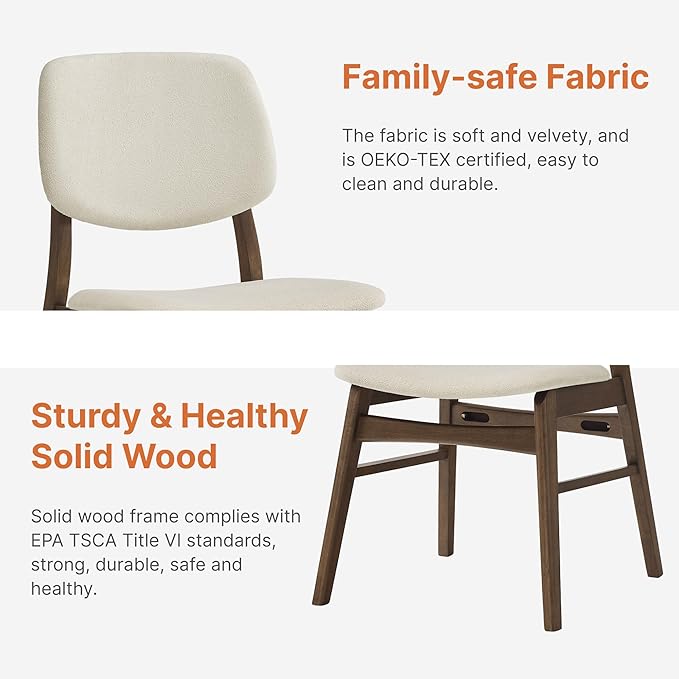 Wooden Dining Chairs Set of 4, Upholstered Modern Dining Room Chairs, Mid Century Solid Oak Wood Kitchen Chairs for Living Room, Restaurant, Farmhouse (Cream Fabric & Walnut Color)