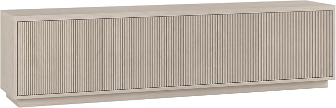 Henn&Hart Fluted TV Stand for TVs up to 85" with 2 Concealed Ribbed Storage Cabinets and Adjustable Shelves for Living Room, Family Room, or Office, Beech White