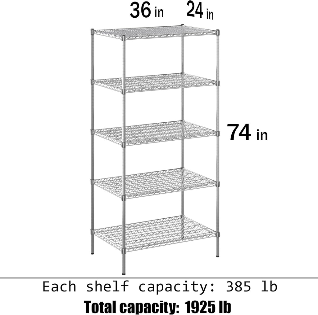 24" Deep x 36" Wide x 74" Height Wire Shelving Kit | 5-Tier | NSF Commercial Storage Rack Unit