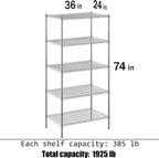 24" Deep x 36" Wide x 74" Height Wire Shelving Kit | 5-Tier | NSF Commercial Storage Rack Unit
