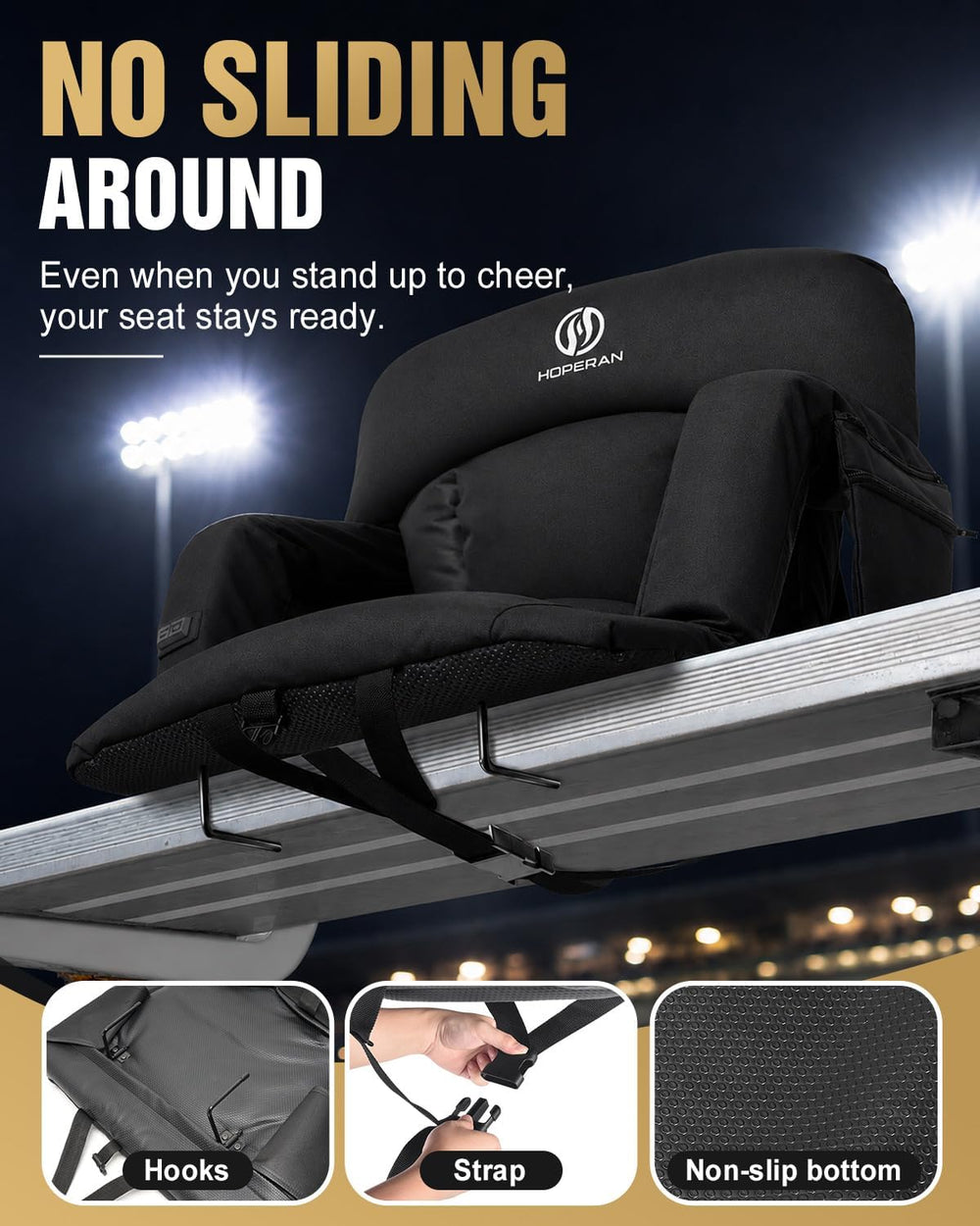 HOPERAN 21in Heated Stadium Seats for Bleachers, 4.3" Extra Thick, Black