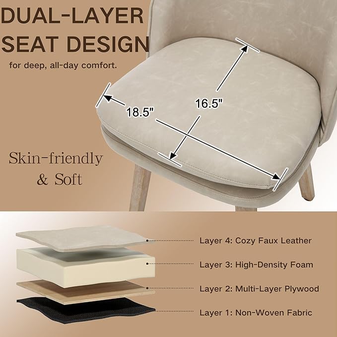Upholstered Dining Chairs Set of 2, Modern Faux Leather Dining Room Chairs with Solid Wood Legs & Double-Padded Seat, Swivel Accent Desk Chair for Kitchen Dining Room Restaurant - Pebble Grey