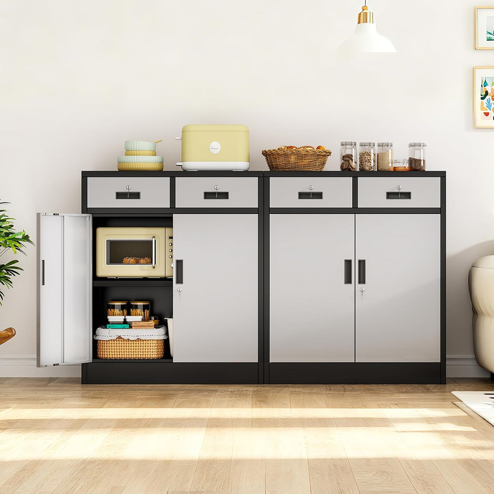 Wanfu Metal Storage Cabinet, 36" H Locking Storage Cabinet with 2 Drawer...