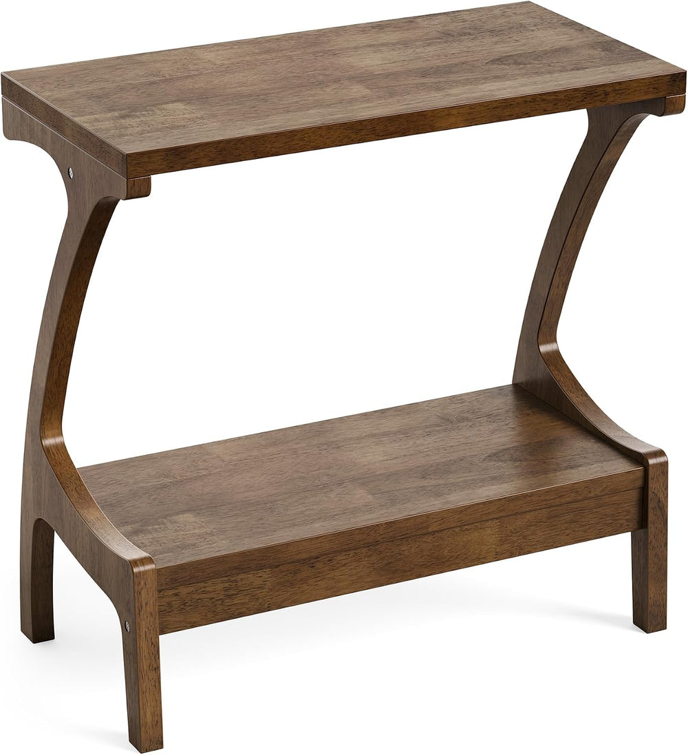 Solid Wood End Table with Storage Shelf, Small Accent Table for Living Room, ...