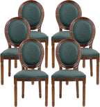 Nrizc French Country Dining Chairs Set of 6, Farmhouse Dining Chairs with Round Button Back, Solid Wood Legs, French Lunch Chair for Kitchen/Bedroom/Dining Room