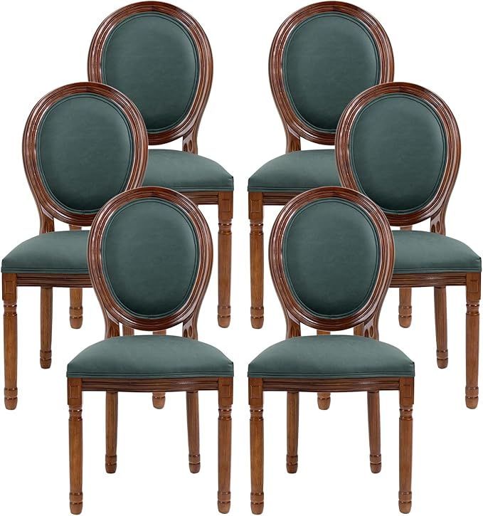 Nrizc French Country Dining Chairs Set of 6, Farmhouse Dining Chairs with Round Button Back, Solid Wood Legs, French Lunch Chair for Kitchen/Bedroom/Dining Room