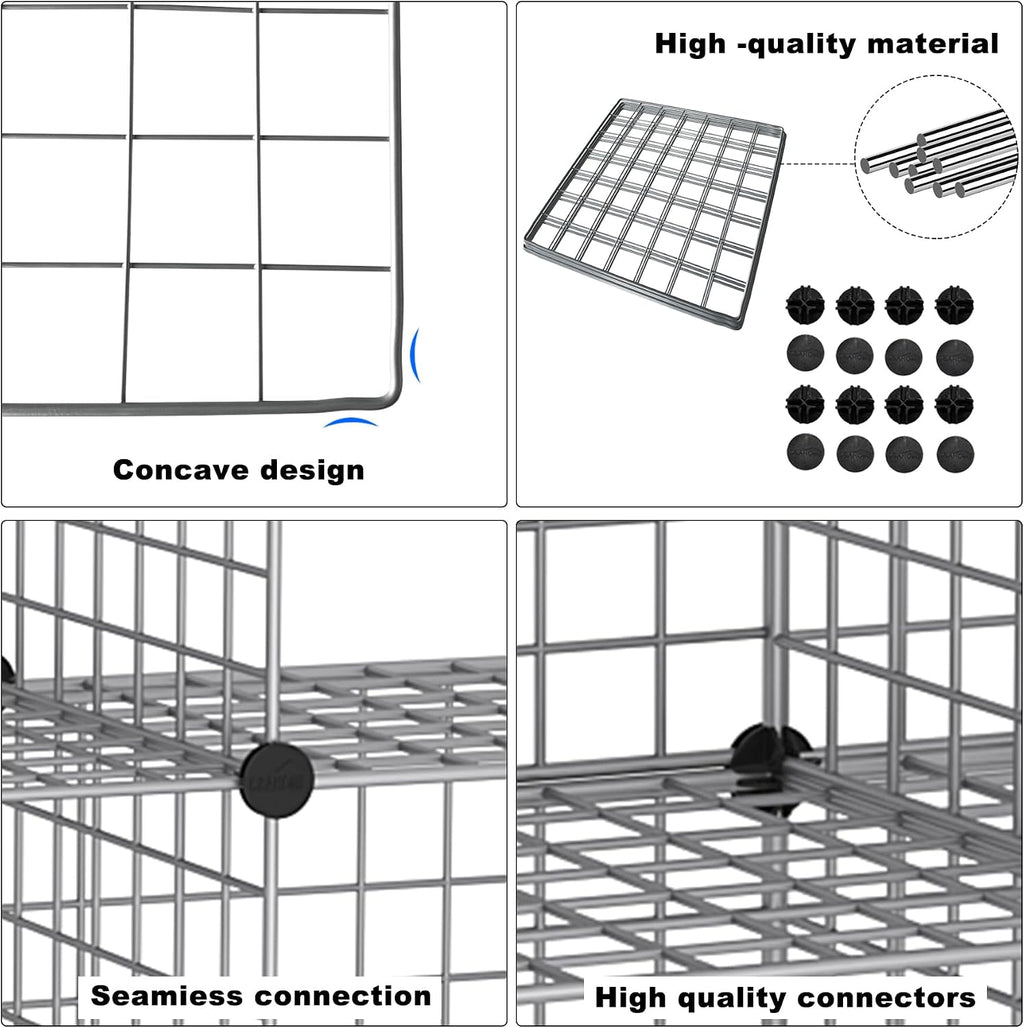 C&AHOME Wire Cube Storage, 9 - Cube Organizer Metal C Grids, Silver Gray | Modular Shelves Units, Closet Organizer, Storage Bins Shelving, Ideal for Home, Office, Living Room