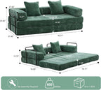 ZEIINPA Convertible Floor Sofa Bed with Fixed-Shape Frame, Modular Chenille Folding Mattress Couch with Armrest, Floor Sofa Lounge Couch for Living Room Bedroom Lounge Studio, Dark Green