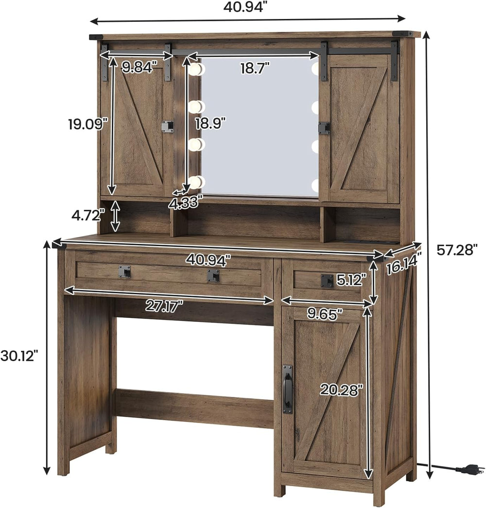 AOGLLATI Makeup Vanity with Lights & Barn Doors, Vanity Desk with Mirror ...