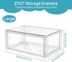 Vtopmart 4 Pack Large Clear Stackable Storage Drawers 27QT, Easily Assemble Plastic Closet Storage Bins, Dust-Proof UnderBed Organizer for Clothing, Sweater Organization