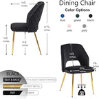 NORDICANA Modern Dining Chair Set of 2, Black Velvet Fabric Upholstered Accent Chairs with Golden Metal Legs, Round Back Side Chairs for Kitchen Living Room Bedroom