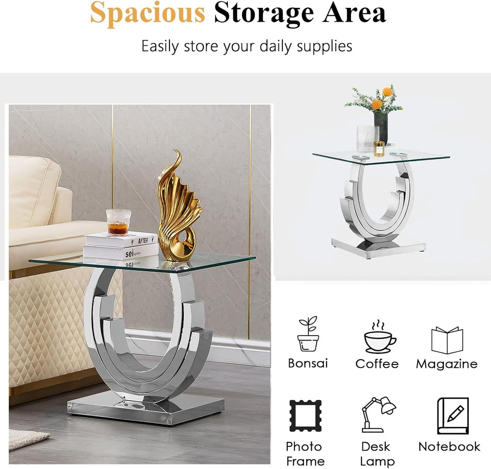2 Piece Glass Coffee Table Set, Modern Living Room Table Set, Coffee Table wi...