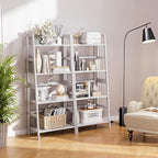 HITNET Ladder Shelf, 4 Tier Bookshelf, Floor Standing Bathroom Storage Rack with Bamboo Frame, Home Office Open Display Bookcase, White