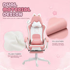 Dowinx Pink Gaming Chair with Cat Ears and Massage Lumbar Support, Ergonomic Computer Chair with Footrest and Headrest, Comfortable Reclining Game Chair 290lbs for Adults, Pink