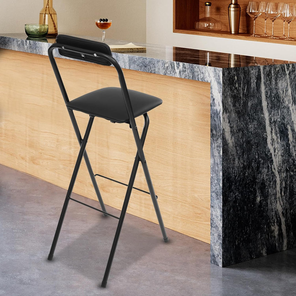 Folding Stool, Foldable Stool Chair, Portable Folding Stool, Tall Folding Chair, Foldable Bar Chair, for Kitchen, Shop, Cafe, Dining Room, Black