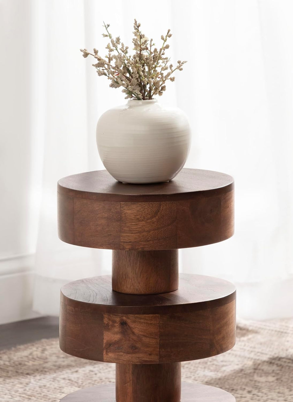 Kate and Laurel Omar Modern Wooden Round Drink Table, 9 x 9 x 20, Walnut Brow...