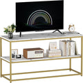 Function Home TV Stand for TVs up to 50 Inch, 2 Tier Entertainment Center, Modern TV Cabinet with Marble Top and Gold Metal Base, 42" Media Console Table with Storage for Living Room Bedroom