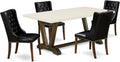 East West Furniture V727FO749-5 5 Piece Dining Set Includes a Rectangle Dining Room Table with V-Legs and 4 Black Faux Leather Upholstered Parson Chairs, 40x72 Inch, Multi-Color