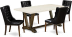 East West Furniture V727FO749-5 5 Piece Dining Set Includes a Rectangle Dining Room Table with V-Legs and 4 Black Faux Leather Upholstered Parson Chairs, 40x72 Inch, Multi-Color