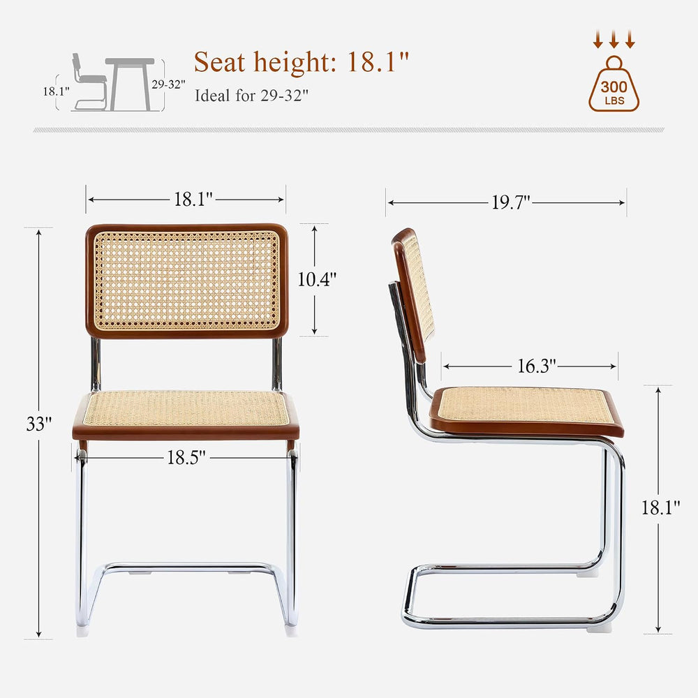 Rattan Dining Chairs Set of 2, Boho Modern Dining Chairs with Rattan Back, Cu...