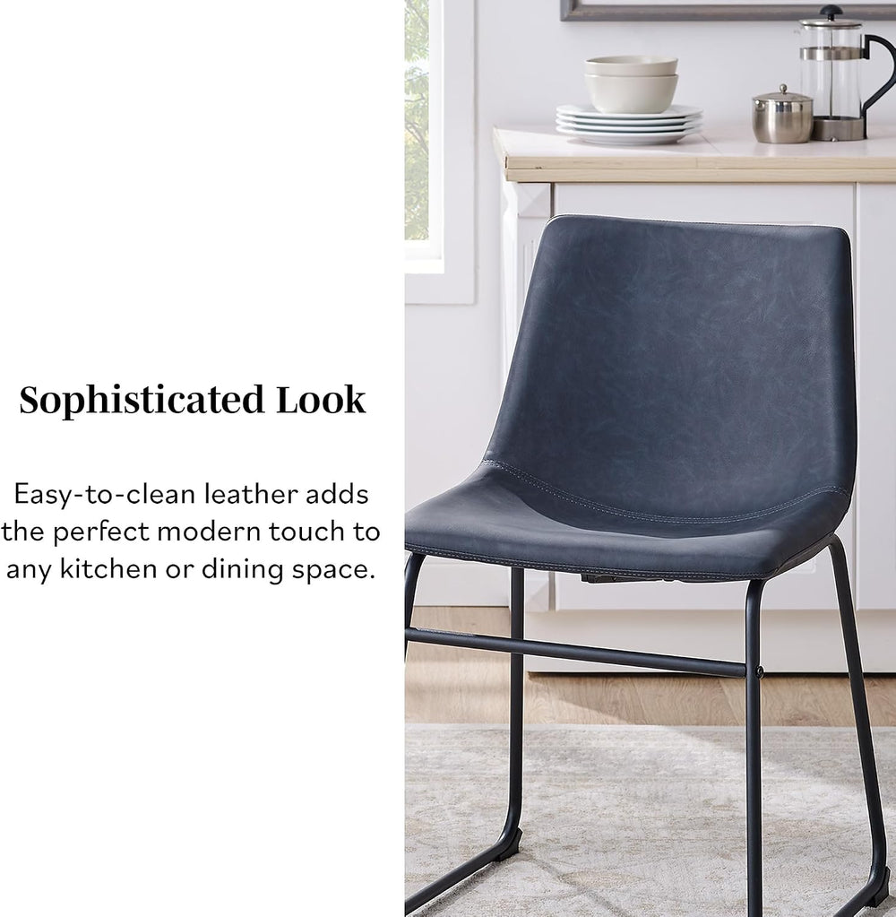 Walker Edison Douglas Urban Industrial Faux Leather Armless Dining Chairs, Se...