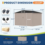 12x12 FT Metal Storage Sheds Outdoor, Metal ToolShed with Lockable Door, Metals Yard Sheds Metals Garden Shed Kit, MetalUtility Sheds Buildings with Air Vent for Backyard Garden Patio Lawn