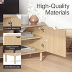 Contemporary Fluted TV Stand, 70 Inches TV Media Console, Supports 32 to 80" TVs, Media Console Cabinet for Living Room and Bedrooms, Soft-Close Cabinet Doors (Light Oak)