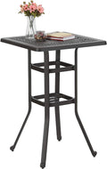 PHI VILLA Outdoor Patio Bar Tables Cast Aluminum,27.5" L x 27.5" W x 42" H | Frosted Surface Square Bar Height Bistro Table with 1.96" Umbrella Hole for Balcony Lawn Garden