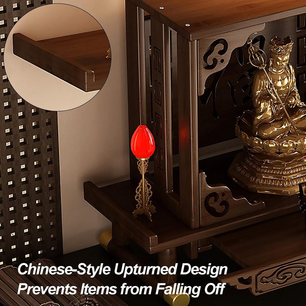 Small Altar Table Solid Wood, Pooja Meditation Table with Telescopic Pull-Out...