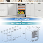 24" Beverage Refrigerator Cooler Under Counter, 180-Can Capacity, 24 Inch Wide Built-In Beer & Drink Fridge with Glass Door With Metal Basket for Home, Bar & Office