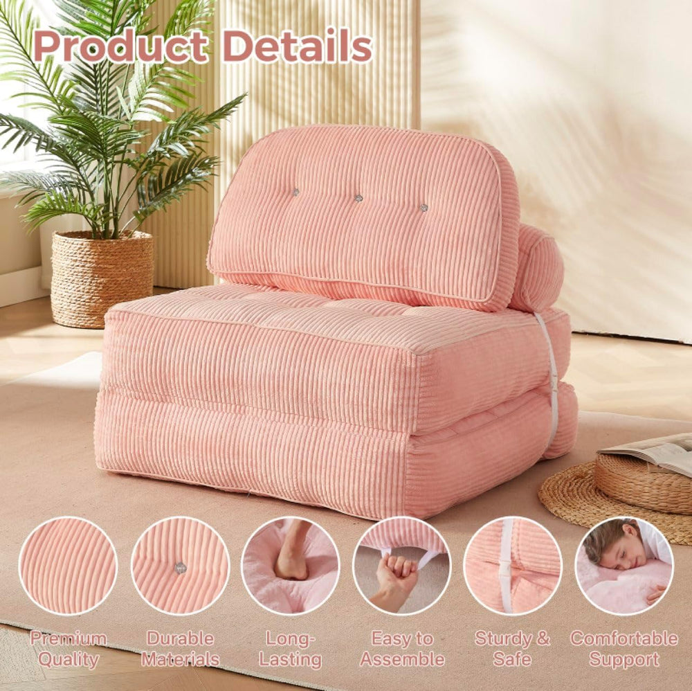 Pink Boneless Chair Bed with Pillow & Blanket, Foldable Sofa Bed