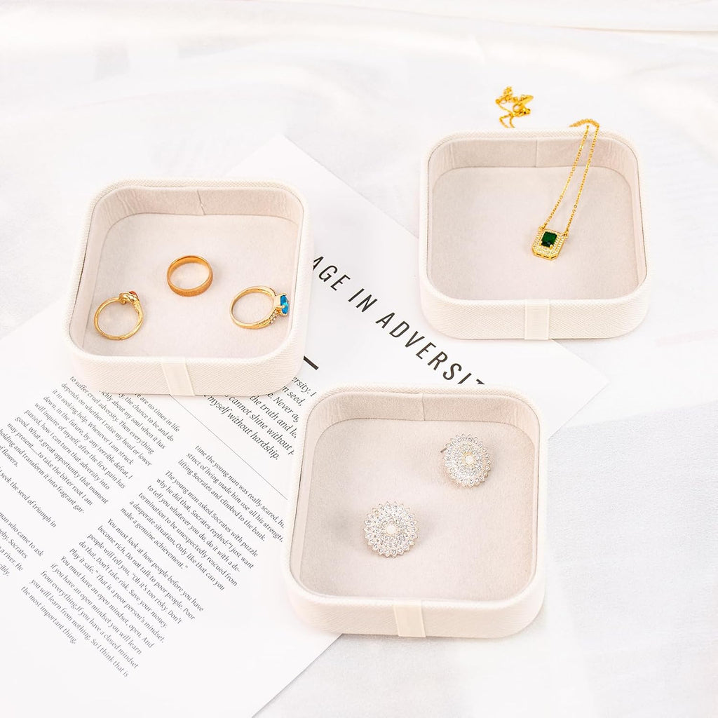 SANQIANWAN Set of 3 Small Stackable Jewelry Organizer Trays Mini Jewelry Drawer Oragnizer Small Jewelry Display Tray for Necklace Bracelet Rings Earrings and Makeup (White)
