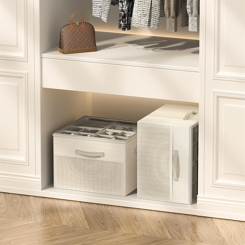 Aokeyee Shoe Organizer for Closet,Foldable Shoe Storage Organizer Box Bin with Adjustable Dividers and Clear Cover, Fits up to 16 Pairs