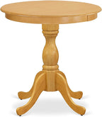 East West Furniture ESBR3-OAK-18 3 Piece Kitchen Table & Chairs Set Contains a Round Dining Room Table with Pedestal and 2 Brown Linen Linen Fabric Parsons Chairs, 30x30 Inch, Oak