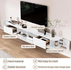 Pre-Assembled Floating TV Stand with Drawers, Rubberwood Wall Mounted TV Console, Modern Media Console for Living Room, Space-Saving Floating TV Cabinet (White (with Led), 71in/180cm)