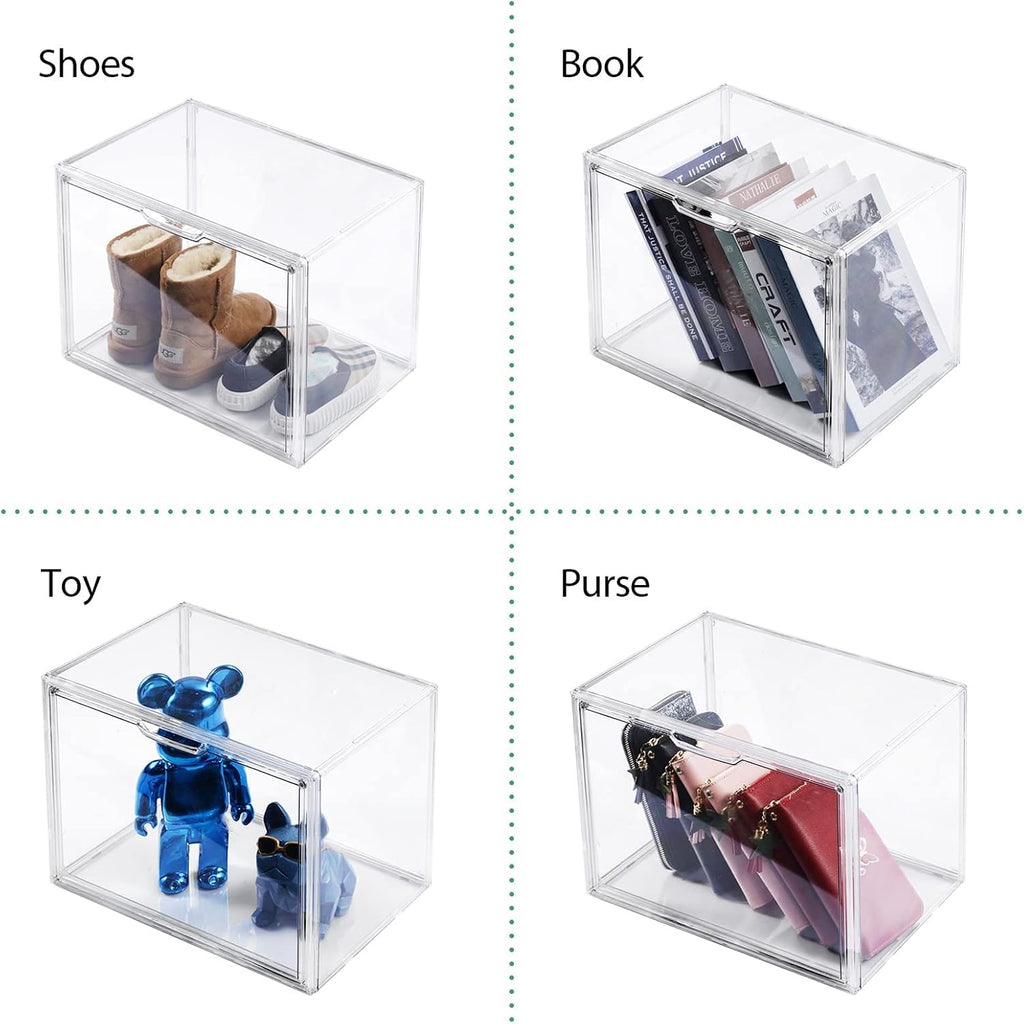 Purse Organizer for Closet, 4Pack Clear Stackable Storage Bins, Closet Organizers and Storage, Acrylic Display Case with Magnetic Door for Handbag Organzier, Heels, Collectibles