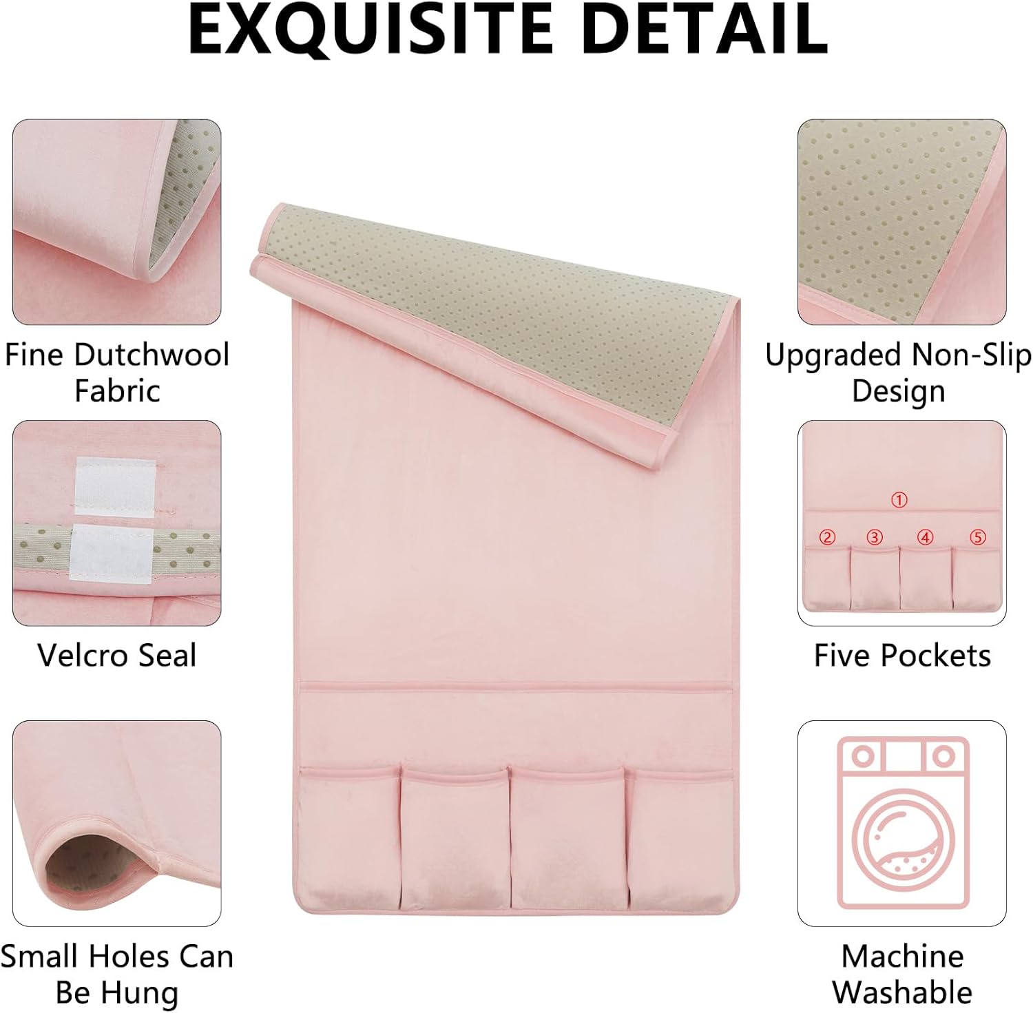 Remote Control Holder for Armchair，Couch Caddy Organizer TV Remote Holder for Bed Storage 5 Pockets，Remote Caddy Bedside Organizer Bedside Table Organizer (Pink, 35''x18'')