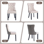 Velvet Dining Chairs Set of 2, High-end Tufted Upholstered Dining Chair with Back Ring Pull, Nailhead Trim and Solid Wood Legs, Modern Dining Room Chairs for Dining Room, Beige &Patterned