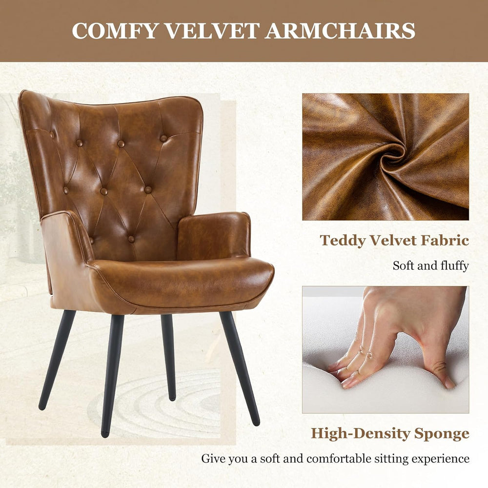 Furnimart Accent Chairs Set of 2, Brown PU Leather Reading Armchair with High...